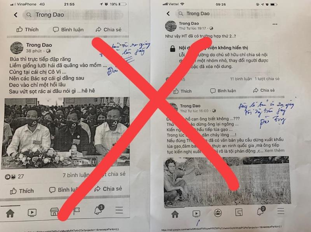 Thông tin sai sự thật Đào Quốc Trọng đăng lên trang cá nhân.
