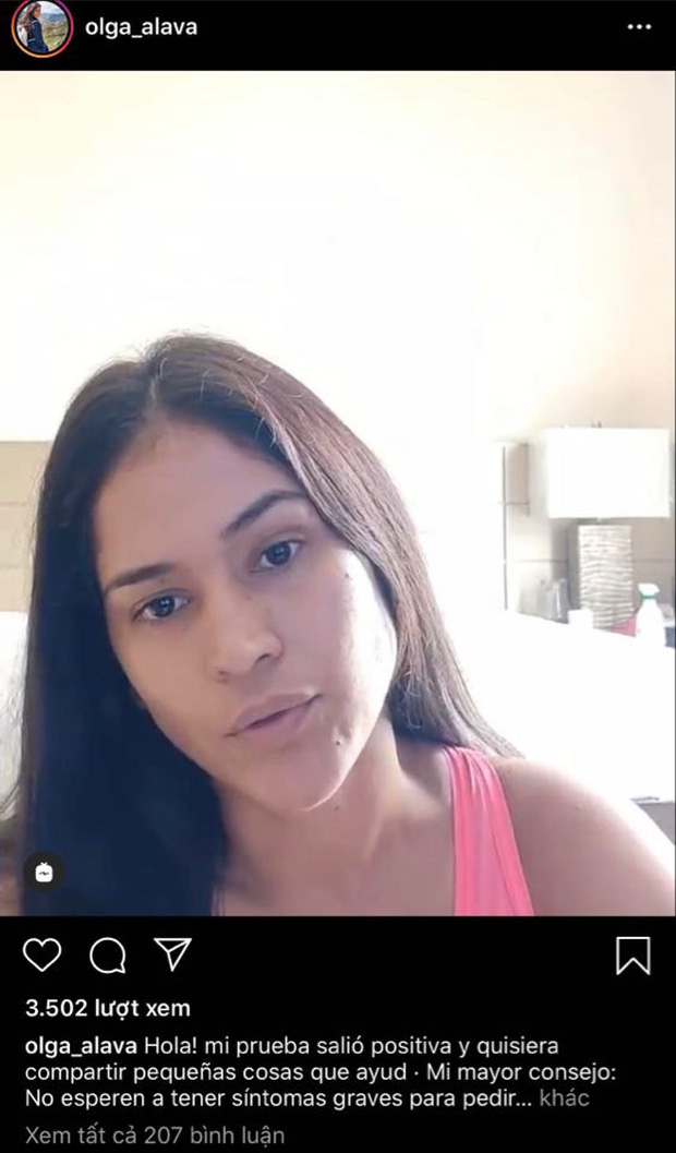 Olga Alava xác nhận dương tính với Covid-19.
