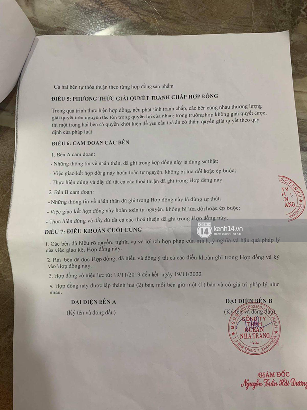 Hợp đồng này có chữ kí và mộc của Hoa hậu Hải Dương