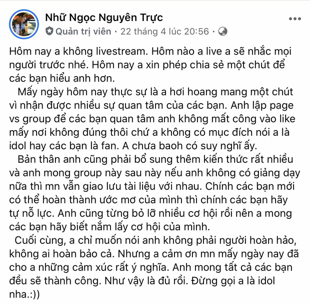 Nguyên Trực liên tục phải thanh minh rằng bản thân không hề có ý định sử dụng group để kinh doanh cho bản thân.