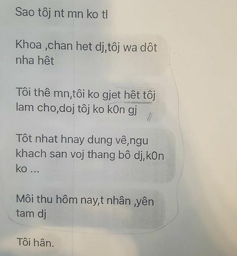 Tin nhắn của bị cáo nhắn cho nạn nhân Ph. trước khi xảy ra vụ án.