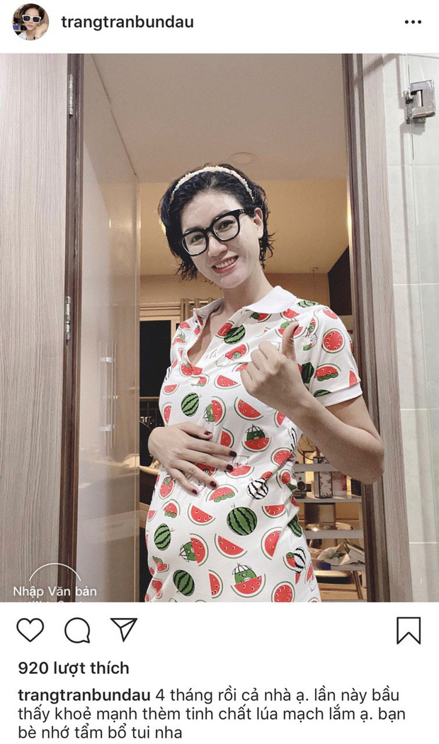 Cựu người mẫu Trang Trần đăng ảnh bụng bầu lớn ở tháng thứ 4.