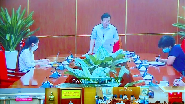 Sở GD&ĐT Hà Nội báo cáo Hà Nội tại phiên họp Ban Chỉ đạo phòng, chống dịch thành phố, chiều ngày 04/5.