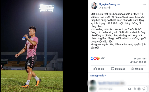 Bài đăng của Quang Hải giải thích chuyện yêu đương.