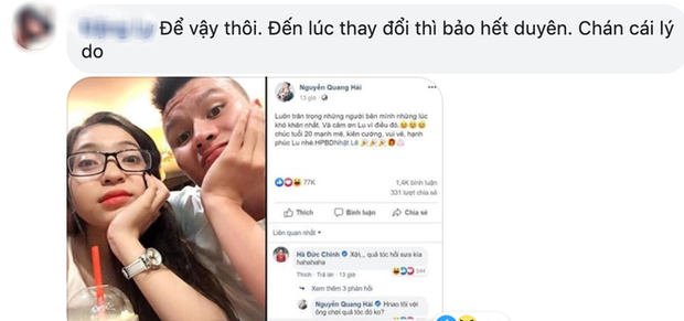 Fan đem lại status năm xưa của Quang Hải ra để trách móc.