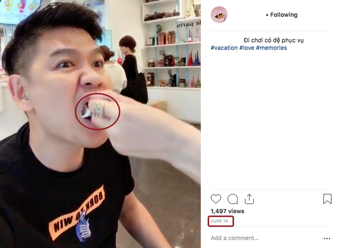 Nhẫn của cô gái đút cho chàng trai ăn giống của Minh Hằng. 2 người còn đăng ảnh cùng ngày.