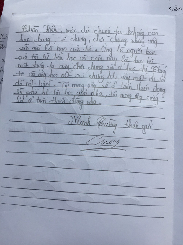 Thư gửi Kiên của cậu bạn cùng lớp - Mạnh Cường.