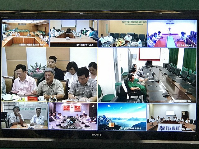 Các điểm cầu tham gia hội chẩn quốc gia trực tuyến chiều 22/6.