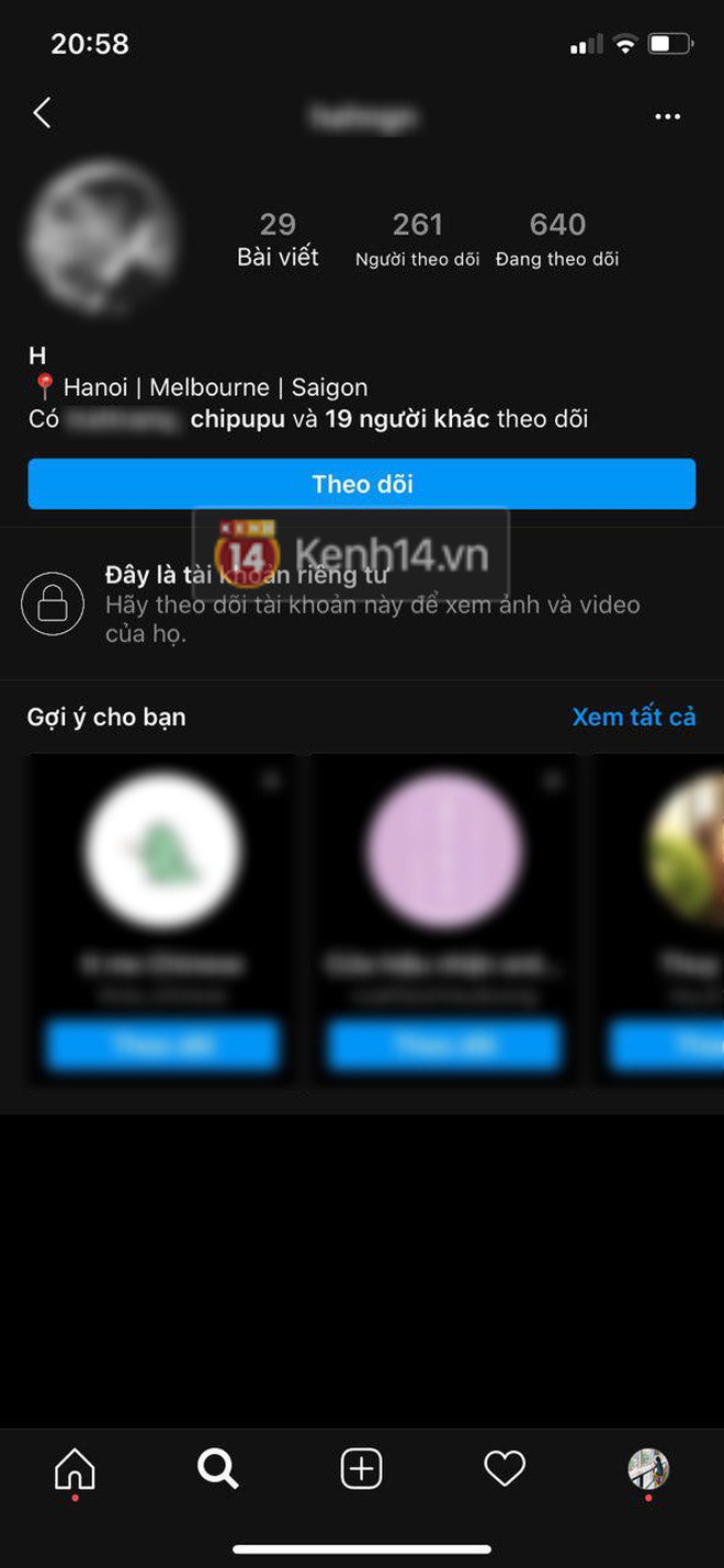 Hình ảnh chụp lại vào ngày 11/5 cho thấy Quỳnh Anh Shyn nhấn theo dõi anh chàng H nhưng vào hôm nay thì không.