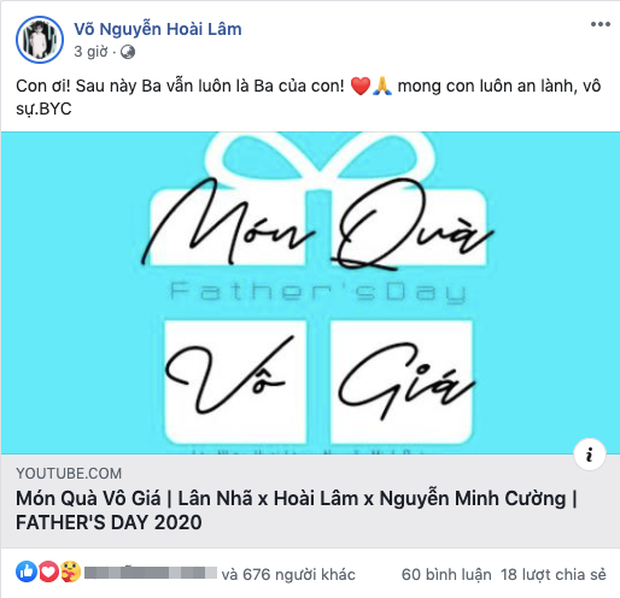 Hoài Lâm từng đăng status ẩn ý gửi tới các con trước khi chuyện ly hôn chính thức được bà xã công khai lên MXH.