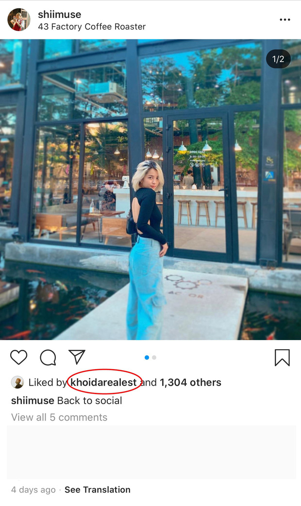 Khói like ảnh của Mây nhưng cả hai không follow nhau trên Instagram