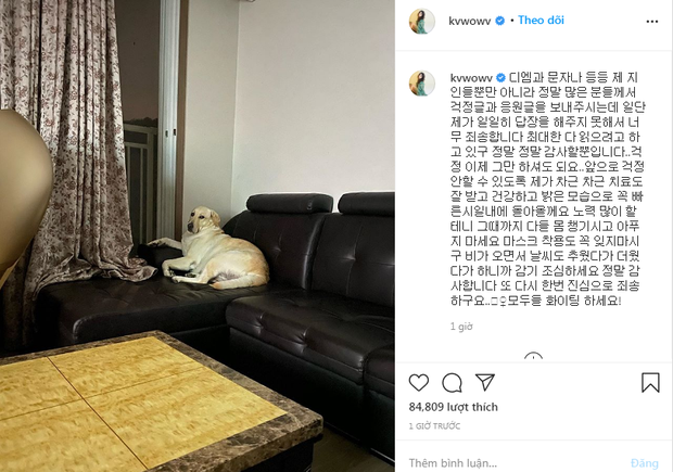 Mina đăng tải hình ảnh cún cưng và một lá thư dài, chứng minh tâm lý của cô đã bình ổn trở lại sau chuỗi ngày sóng gió.