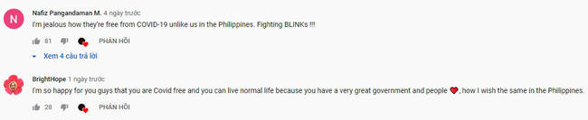 Tôi thật ghen tị vì các bạn đã thoát khỏi Covid-19 chứ không như chúng tôi ở Philippines. Tôi rất vui khi thấy các bạn chiến thắng Covid-19 và quay lịa cuộc sống bình thường bởi chính phủ và con người Việt Nam quá tuyệt.