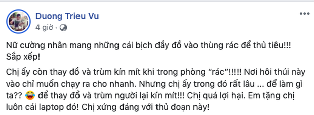 Dòng trạng thái bức xúc của Dương Triệu Vũ với hành vi trộm cắp của người giúp việc.