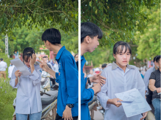 Nữ sinh bật khóc nức nở sau khi ra khỏi phòng thi vì không làm được bài. Rất mau chóng một bạn nam tình nguyện viên đã đến bên cạnh động viên thí sinh này. (Nguồn ảnh: Nhật Duy)