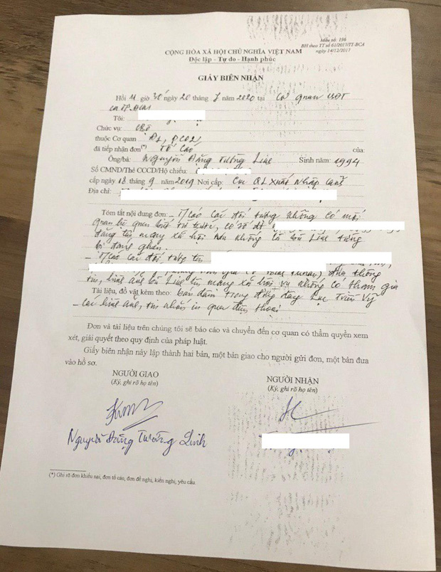 Phòng cảnh sát Hình sự - Công an TP.HCM (PC O2) đã thụ lý đơn tố cáo của Tường Linh và luật sư