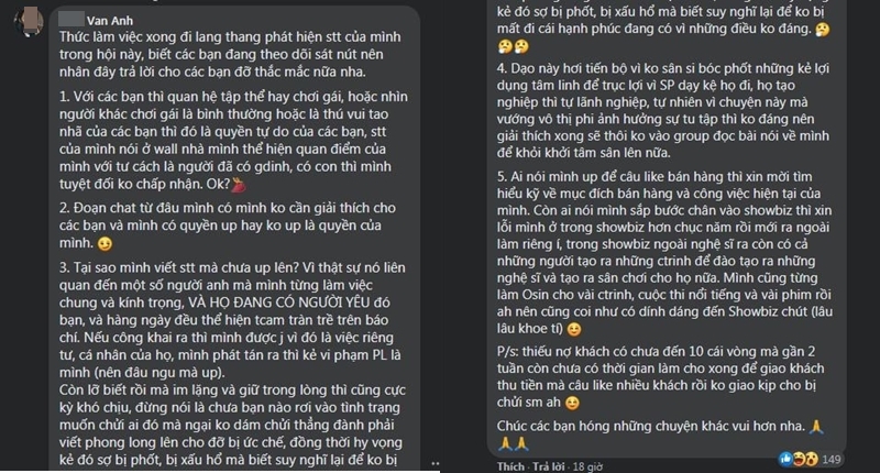 Vân Anh nói về lý do không công khai tên tuổi của nhiều sao nam showbiz trong đoạn chat gọi gái.