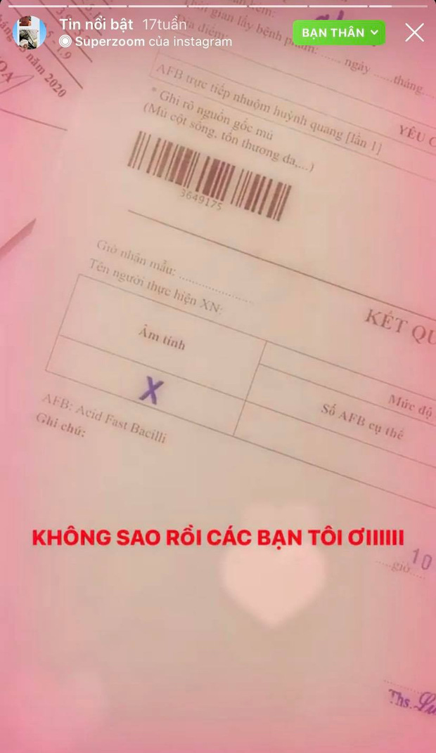 Kết quả âm tính với Covid-19 của Thanh Nhàn.