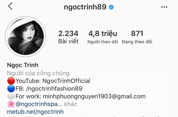 Tài khoản của Ngọc Trinh dừng ở mức 4,8 triệu theo dõi suốt nhiều ngày qua.