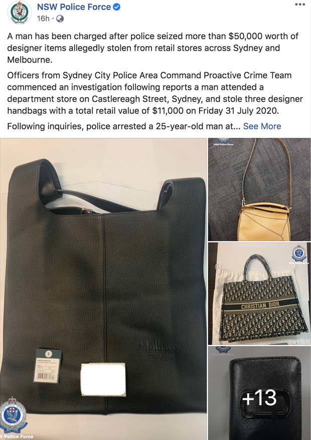 Bài đăng của Sở Cảnh sát tiểu bang New South Wales (Úc).