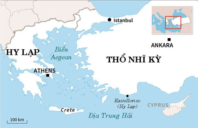 Biển Aegean nằm giữa Hy Lạp và Thổ Nhĩ Kỳ. Đồ họa: AFP.