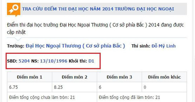Bảng điểm thi đại học ấn tượng của Hoa hậu Đỗ Mỹ Linh.