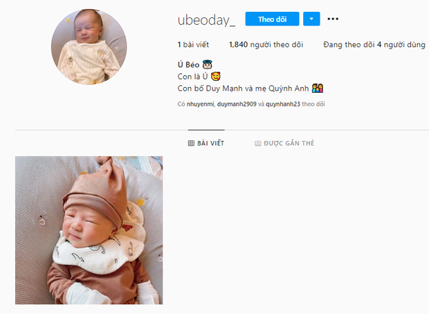 Duy Mạnh và Quỳnh Anh lập tài khoản Instagram cho bé Ú