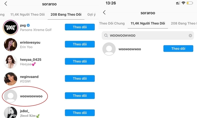 Tài khoản bí mật của Lee Min Ho theo dõi Sora và cũng được Sora follow lại.