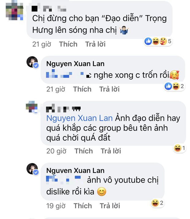 Cô còn cho rằng Trọng Hưng đã vào YouTube mình nhấn nút dislike