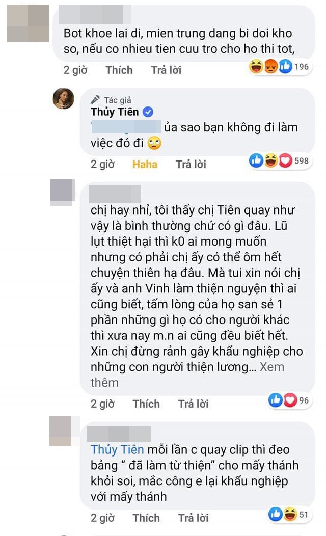 Thuỷ Tiên đáp trả khi bị netizen nhắc nhở kém duyên chuyện quyên góp cho người dân miền Trung