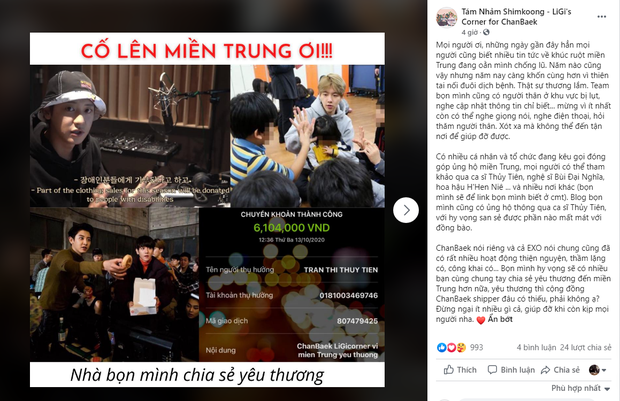 Blog cá nhân của shipper cặp đôi Chanbaek (Chanyeol - Baekhyun) ủng hộ 6 triệu 10 ngàn đồng