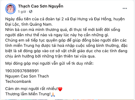 ST Sơn Thạch đại diện đoàn cứu trợ cho biết sẽ hỗ trợ bà con miền Trung khắc phục hậu quả sau thiên tai