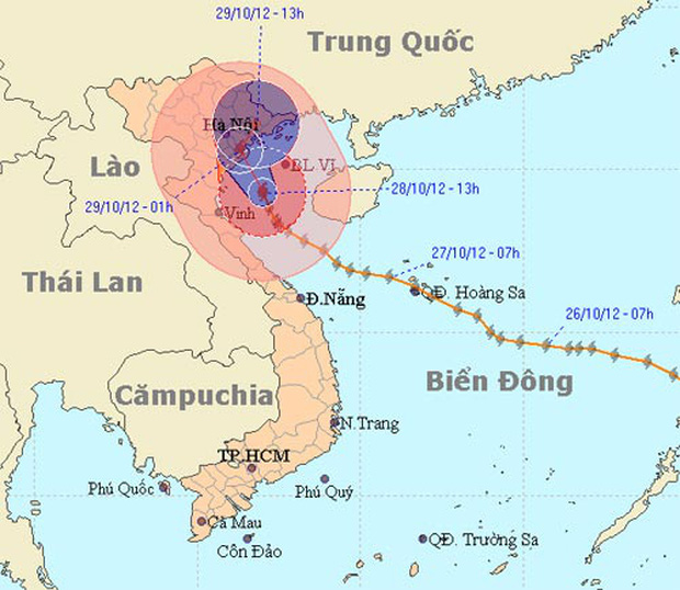 Hình ảnh đường đi và vị trí cơn bão Sơn Tinh