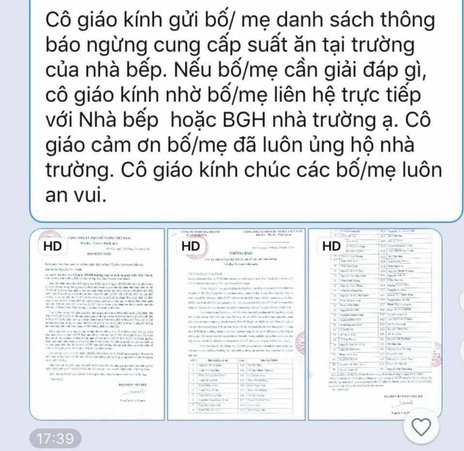 Thông báo của cô giáo gửi đến phụ huynh.