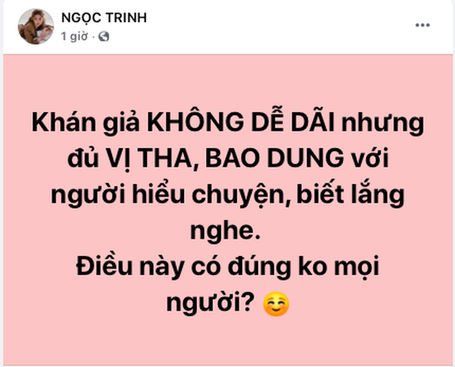 Những status của Ngọc Trinh được cho là đang động viên và an ủi Hương Giang giữa ồn ào với antifan
