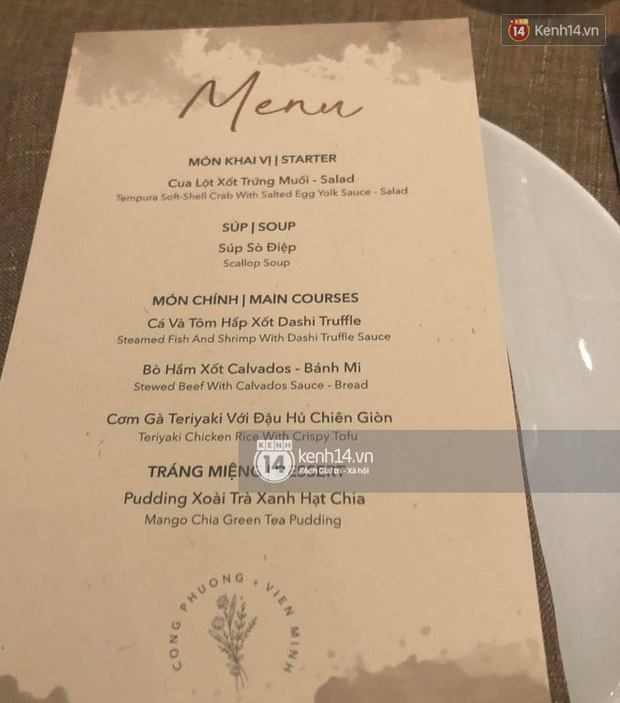 Thực đơn tiệc cưới Công Phượng - Viên Minh