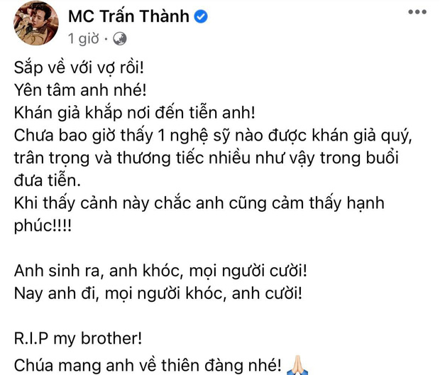 MC Trấn Thành viết cho đàn anh: 