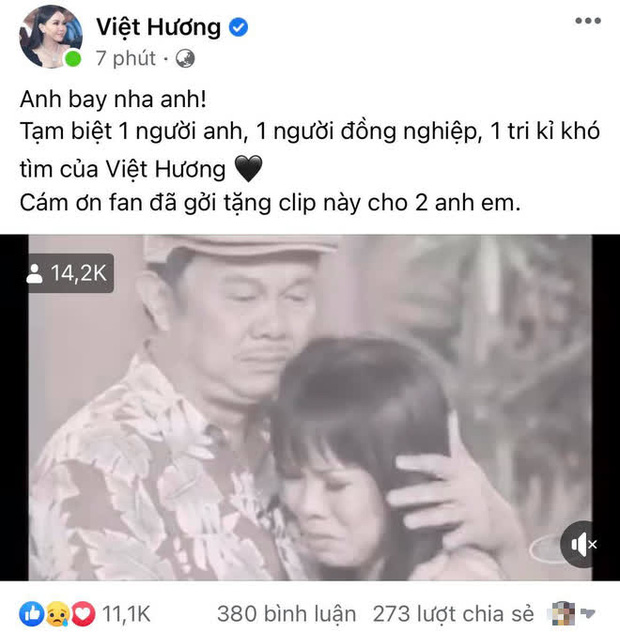Nghệ sĩ Việt Hương gửi lời chào cuối với người anh thân thiết: 