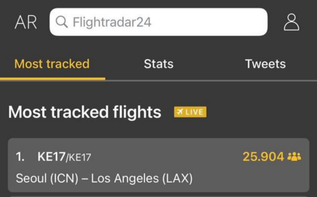 Chuyến bay KE17 đứng đầu bảng tìm kiếm với lượt dõi theo lên đến 25.904 người, khiến người dân Mỹ bất ngờ