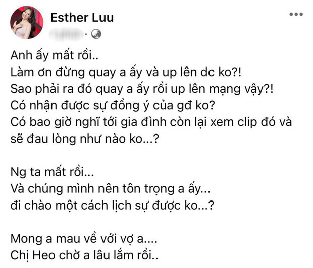 Bài đăng bày tỏ sự bức xúc của Hari Won vì những hình ảnh thi hài của cố nghệ sĩ Chí Tài tràn lan trên MXH trước đó