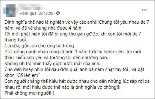 Câu chuyện được người vợ chia sẻ trên nhóm Nghiện Vợ (Ảnh chụp màn hình)