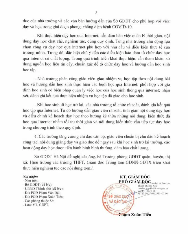 Thông báo của Sở giáo dục và Đào tạo TP Hà Nội.