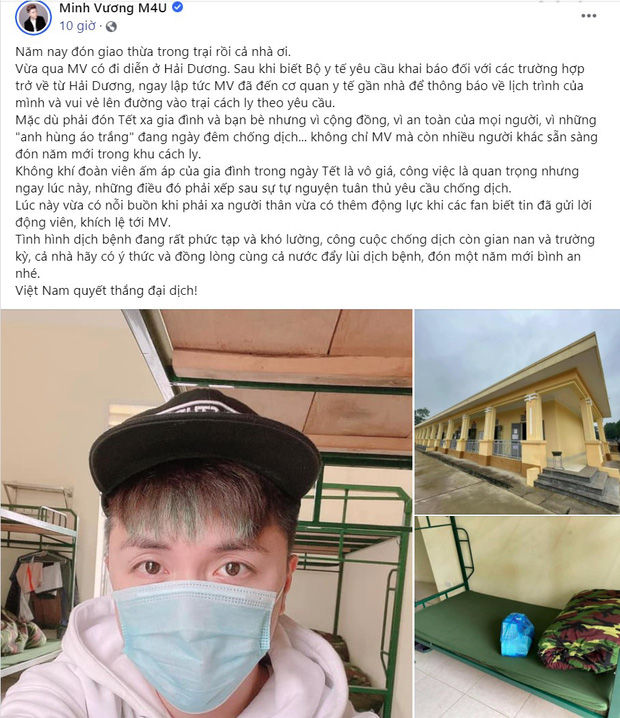 Minh Vương chia sẻ hình ảnh trong khu cách ly vào ngày 31/1