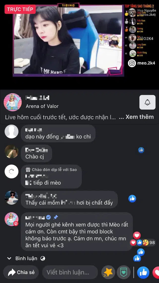 Không thiếu những bình luận bậy bạ tục tĩu trên livestream của nữ streamer