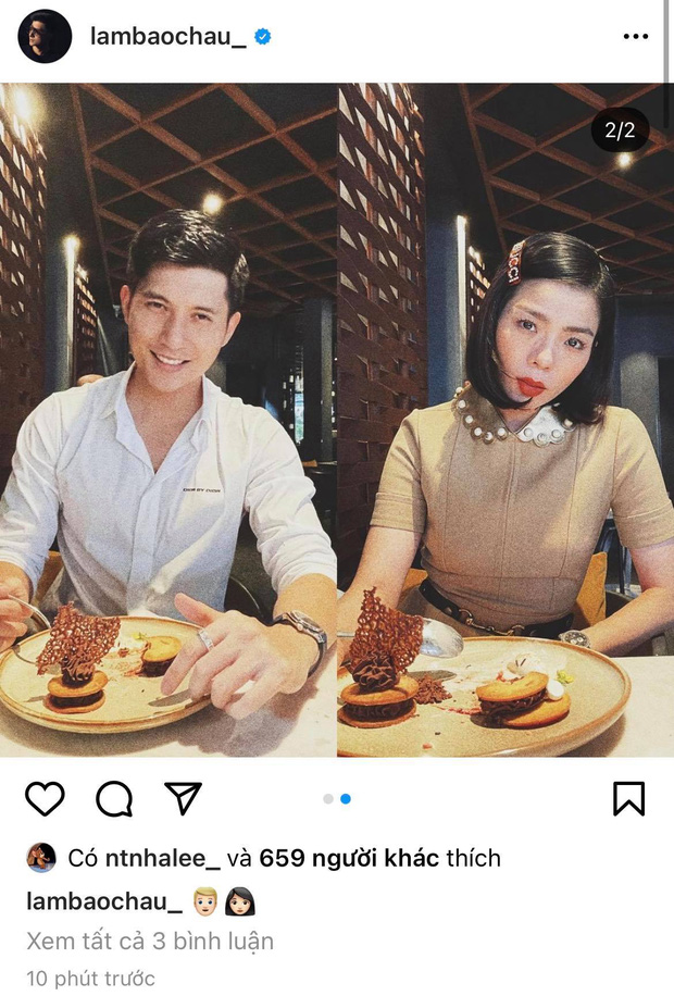 Lâm Bảo Châu cũng đáp lại bằng cách tung bức ảnh hẹn hò lãng mạn cùng bạn gái, anh còn để biểu tượng tượng trưng cho cặp đôi