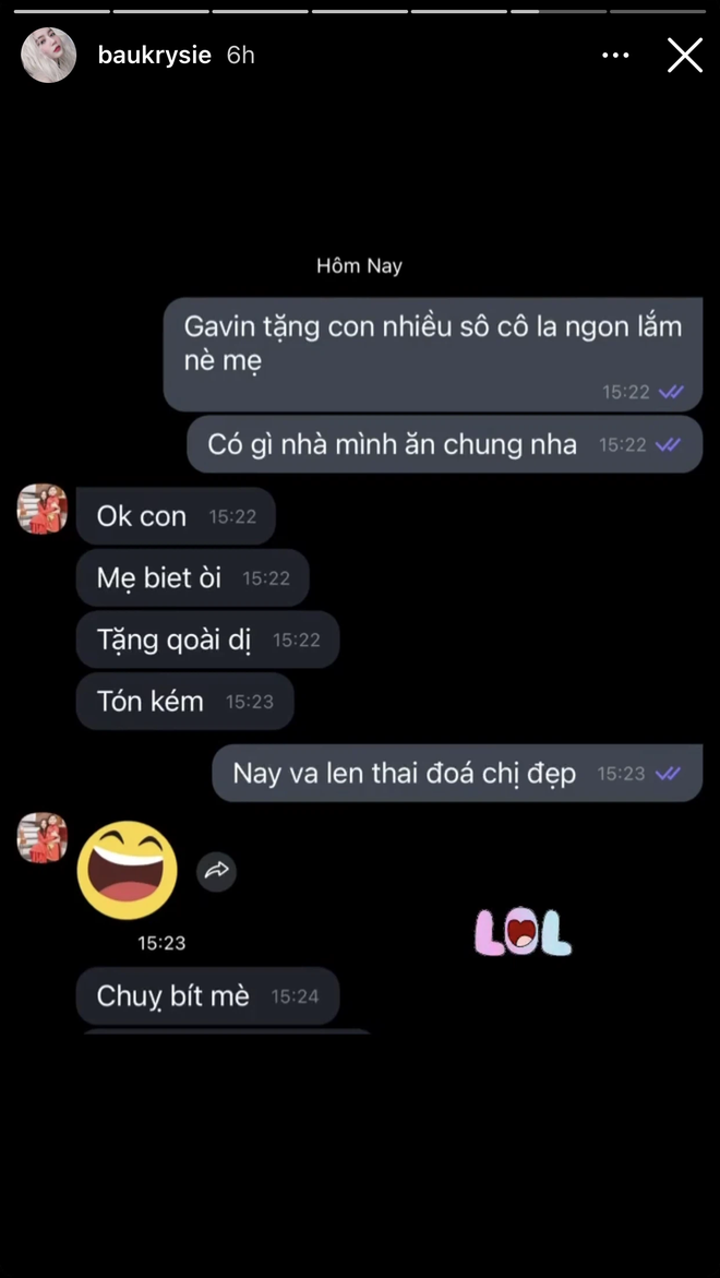 Hay dù ở Trung Quốc nhưng Gavin vẫn đặt mua socola Valentine cho Bâu, khiến cô nàng phải kêu gọi gia đình ăn giúp