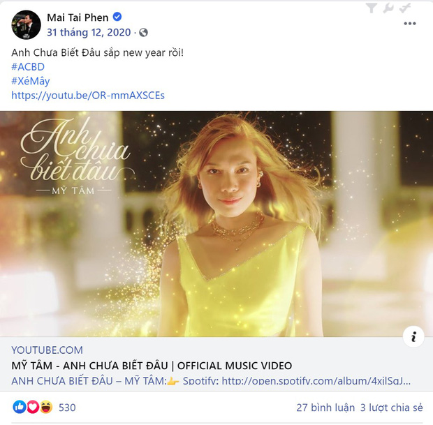 Lần cuối Mai Tài Phến chia sẻ về Mỹ Tâm là vào ngày 30/12/2020