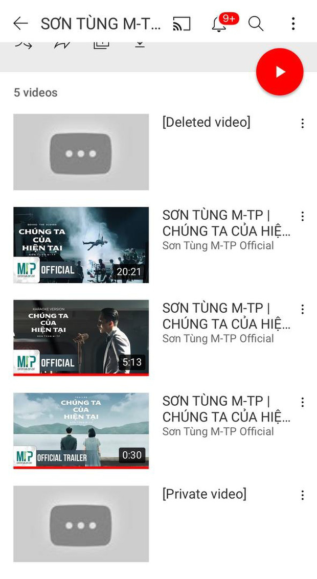 Hình ảnh cho thấy kênh YouTube của Sơn Tùng M-TP hiện đã xoá 1 video và ẩn 1 video