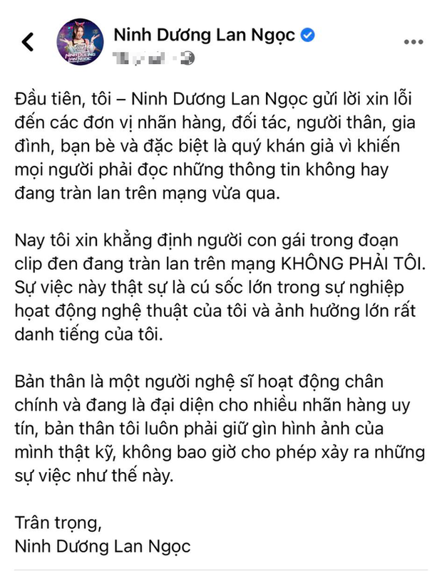 Trước đó, Lan Ngọc đã đích thân lên tiếng giữa lùm xùm bị vu khống làm ảnh hưởng đến hình ảnh