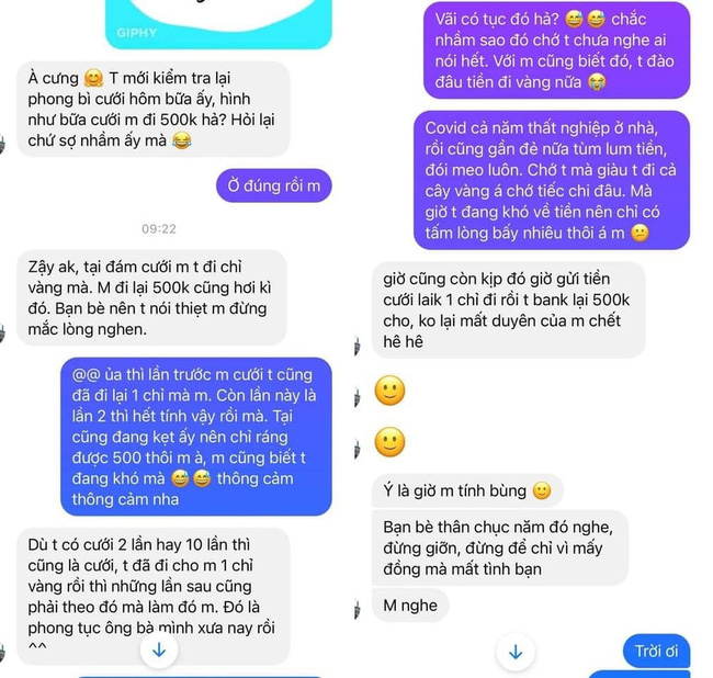 Tin nhắn của H.N và cô bạn thân của mình.